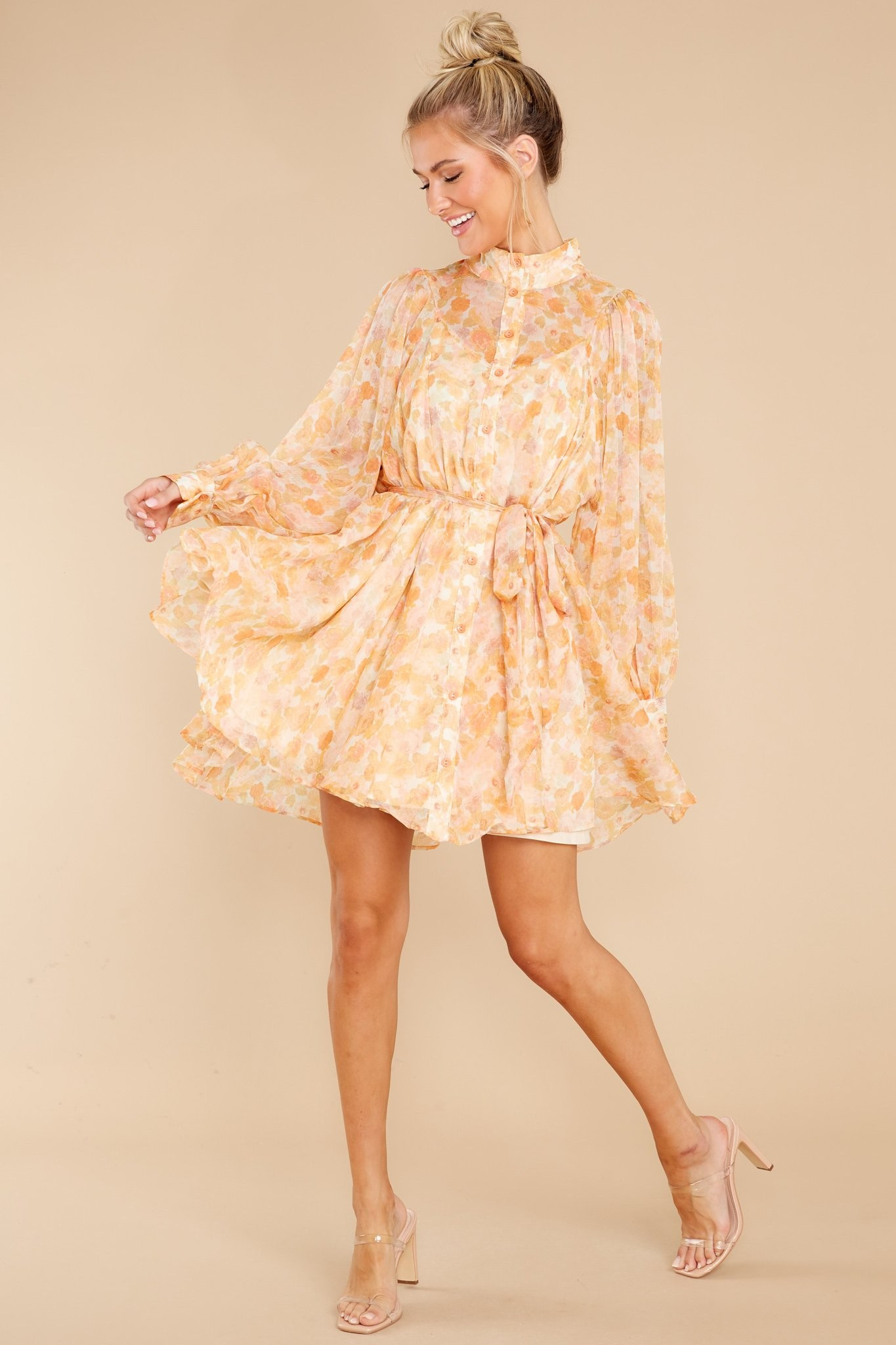 Go With Grace Peach Floral Print Dress | Red Dress 