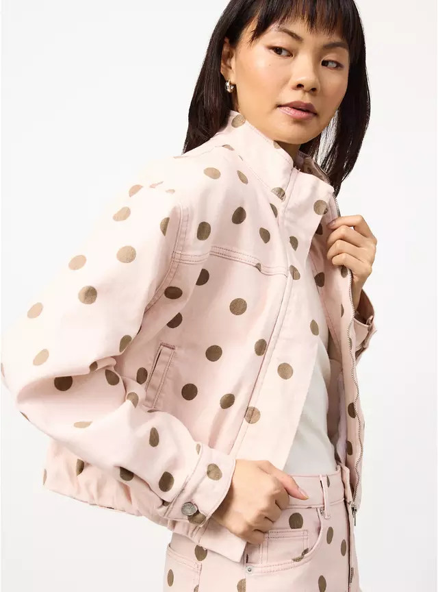 Buy Pink Polka Dot Funnel Neck Bomber Jacket 22 | Co-ords | Tu | Tu Clothing