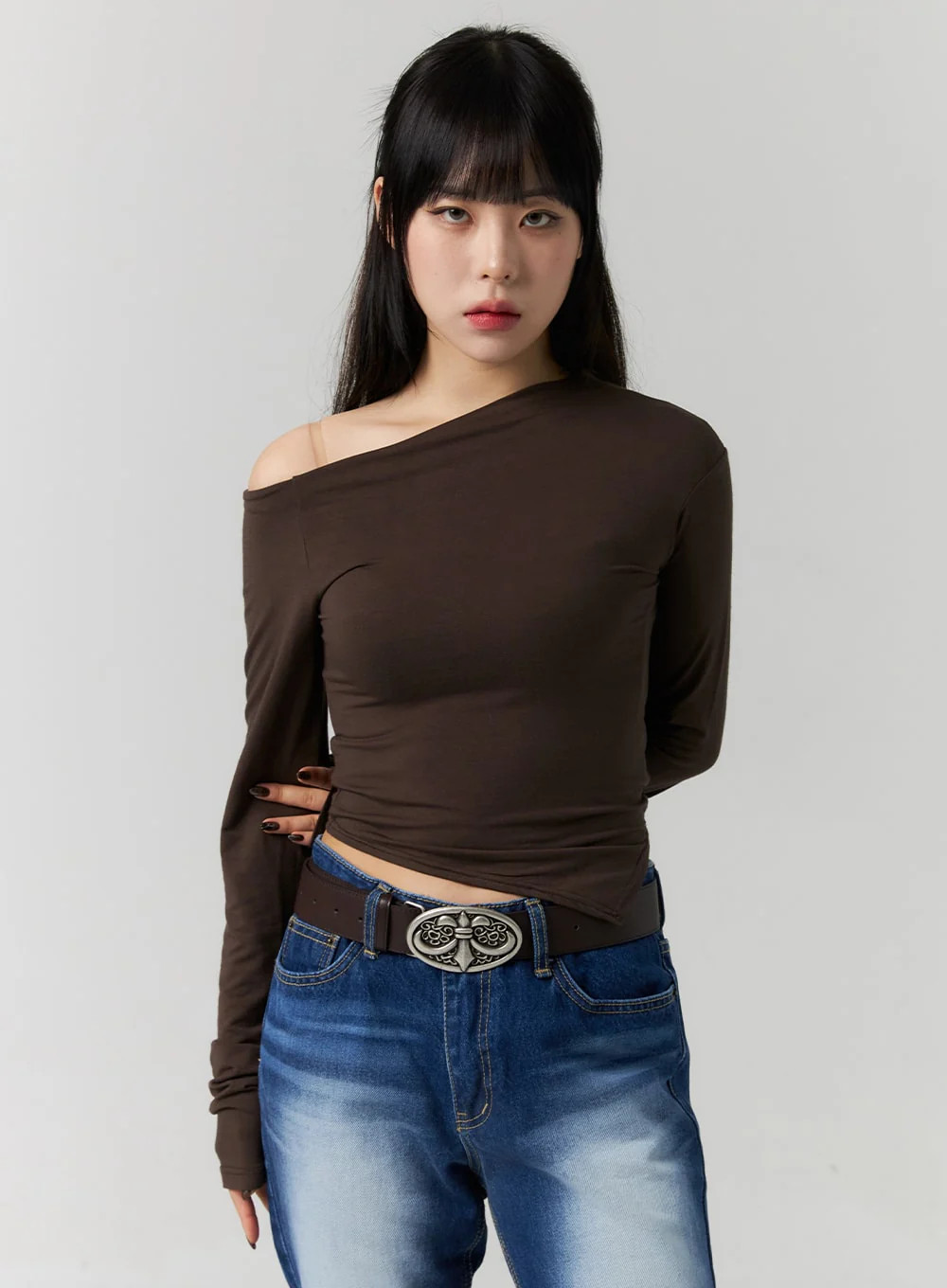 One-Shoulder Crop Top CS312Brown / S/M | Lewkin