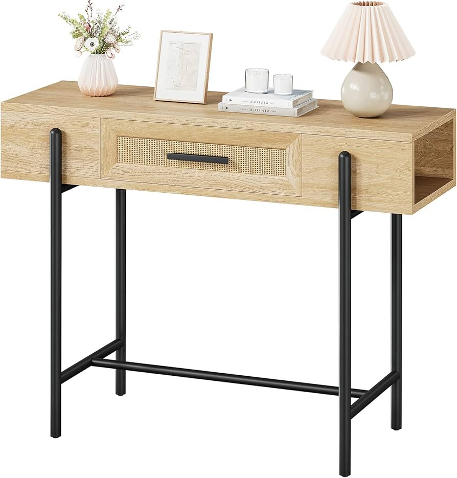 IDEALHOUSE Rattan Console Table, Sofa Tables Narrow Entryway Table with Drawer and Storage, 40”... | Amazon (US)