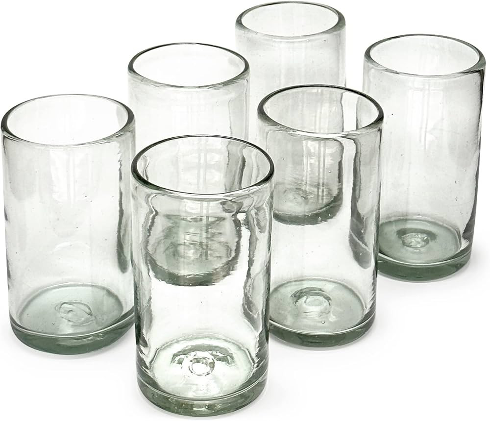 18 oz Hand Blown Mexican Drinking Glasses - Set of 6 tumblers, 18 fl oz each, Clear | Amazon (US)
