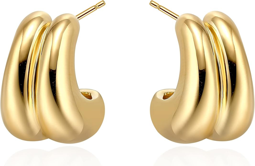 Gold Hoop Earrings for Women Girls 18K Gold Plated Chunky Hoop Earrings Statement Lightweight Thi... | Amazon (US)