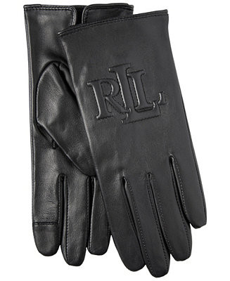 Raised Logo Leather Touch Gloves | Macy's