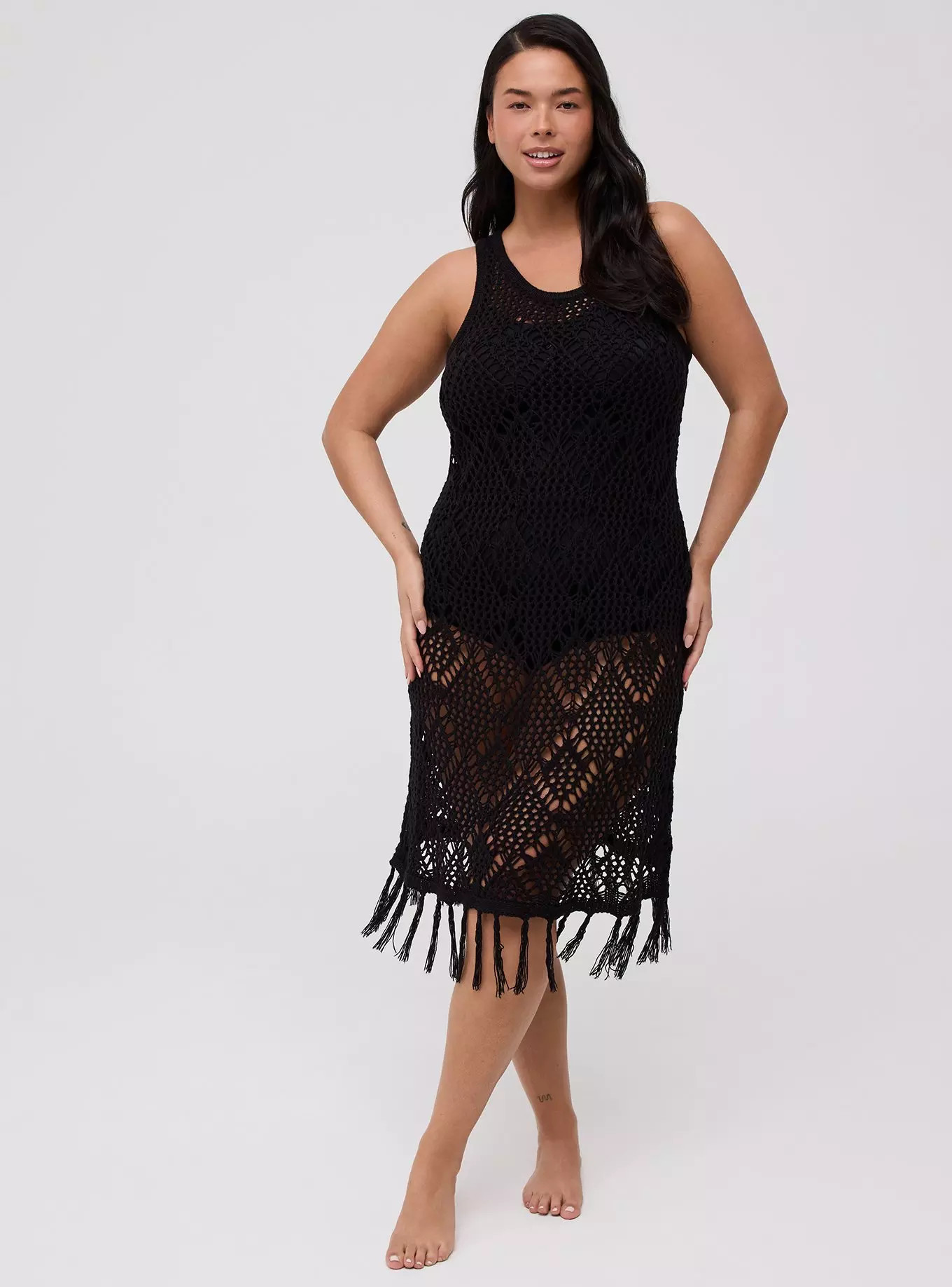 Mini Crochet Fringe Swim Cover-Up Dress | Torrid (US & Canada)
