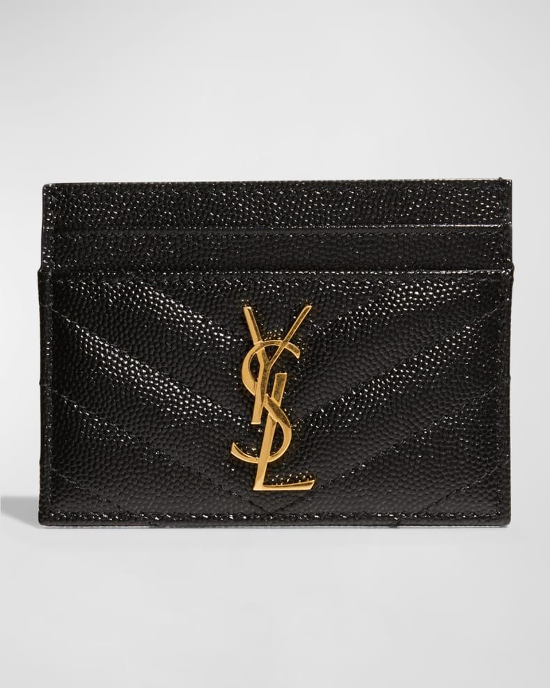 Saint Laurent YSL Grain de Poudre Leather Card Case, Golden Hardware | Neiman Marcus