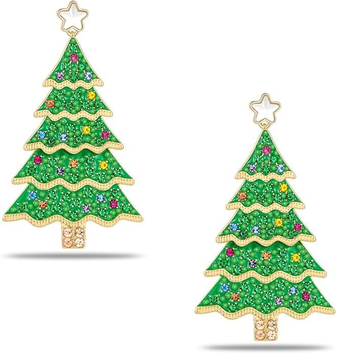 Amazon.com: LILIE&WHITE Christmas Earrings for Women Christmas Tree Tassel Earrings with Rhinesto... | Amazon (US)