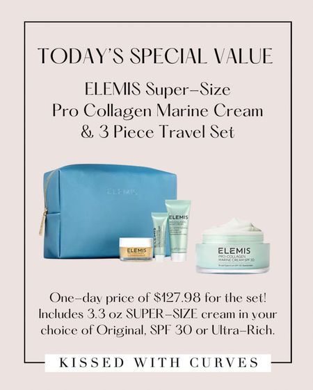 One day price! Elemis Super-Size Pro Collagen Marine Cream & 3 Piece Travel Set for $127.98 + free shipping! Choose from Original, SPF 30 or Ultra-Rich.

I’ve been using this Elemis Pro-Collagen Marine Cream for a while now and absolutely love it! The texture and consistency is really nice and luxurious and it’s been really good on my sensitive skin! The SPF 30 version is wonderful and perfect for summer!

Beauty finds, beauty gift ideas, beauty gift guide, everyday beauty essentials, skincare, skin care, face moisturizer, anti-aging cream, skin moisturizer, daily moisturizer, Elemis skincare


#LTKSaleAlert #LTKBeauty #LTKTravel