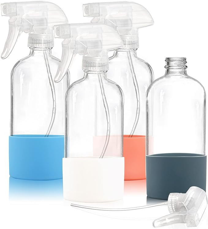 ZOOFOX 4 Stück leere Klarglas Sprühflaschen, 500ml Sprühflaschen Spender mit Silikonhülse, na... | Amazon (DE)