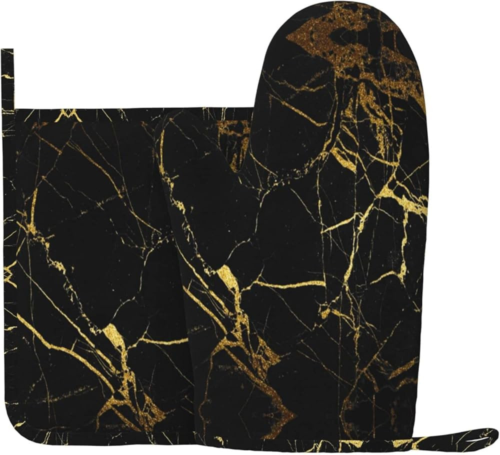 Black Gold Marble Oven Mitts and Pot Holders Sets,Resistant Recycled Infill Silicone Non-Slip BBQ... | Amazon (US)