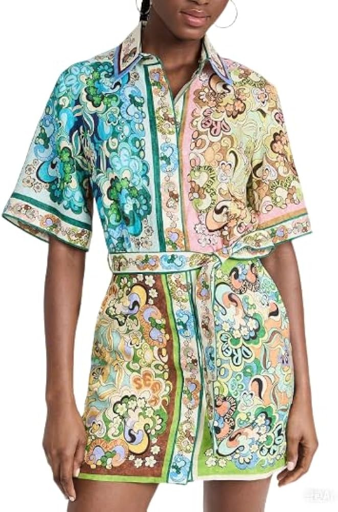 Women's Y2K Floral Graffiti Mini Sundress - Short Sleeve A-Line Shirt Dress with Cute Lace-Up Tri... | Amazon (US)