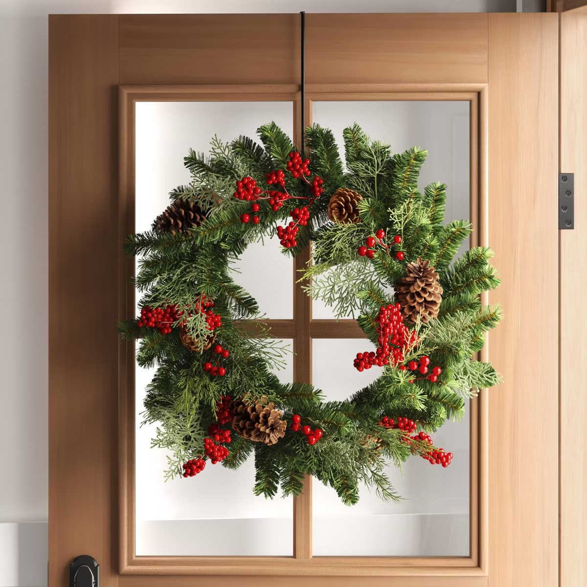 28" Mixed Greenery and Cedar with Pinecones and Red Berries Artificial Christmas Wreath Green - W... | Target