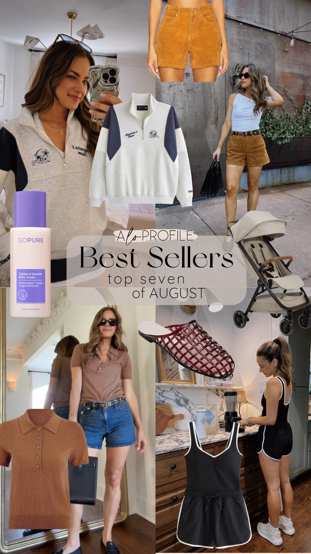 AUGUST BESTSELLERS ✨
1. Workout Onesie
2. Jelly Mules
3. Half Zip NFL Sweatshirt
4. Knit Polo
5. Travel Stroller 
6. Belly Cream 
7. Suede Shorts

#LTKBaby #LTKShoeCrush #LTKStyleTip