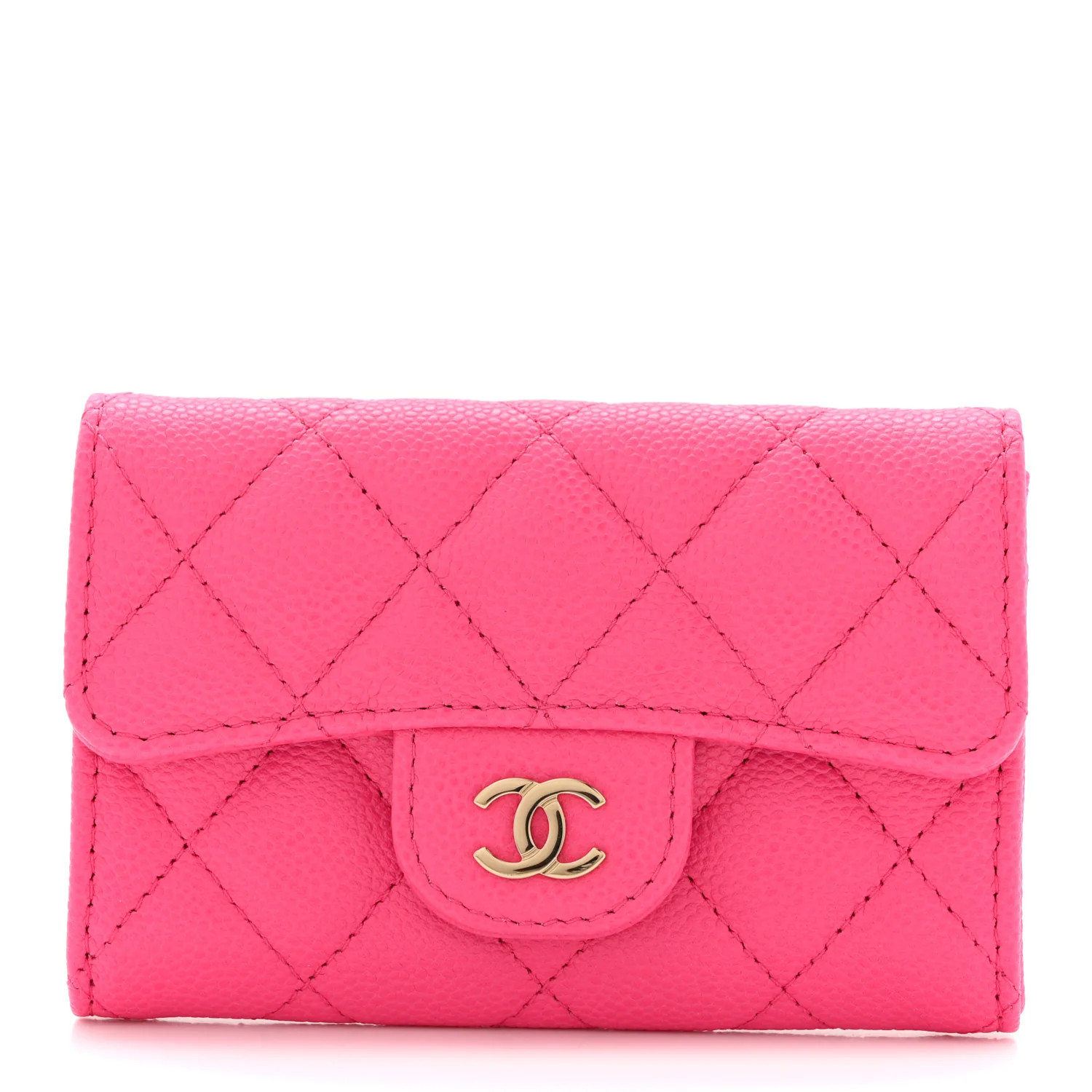 Caviar Quilted Flap Card Holder Wallet Pink | FASHIONPHILE (US)