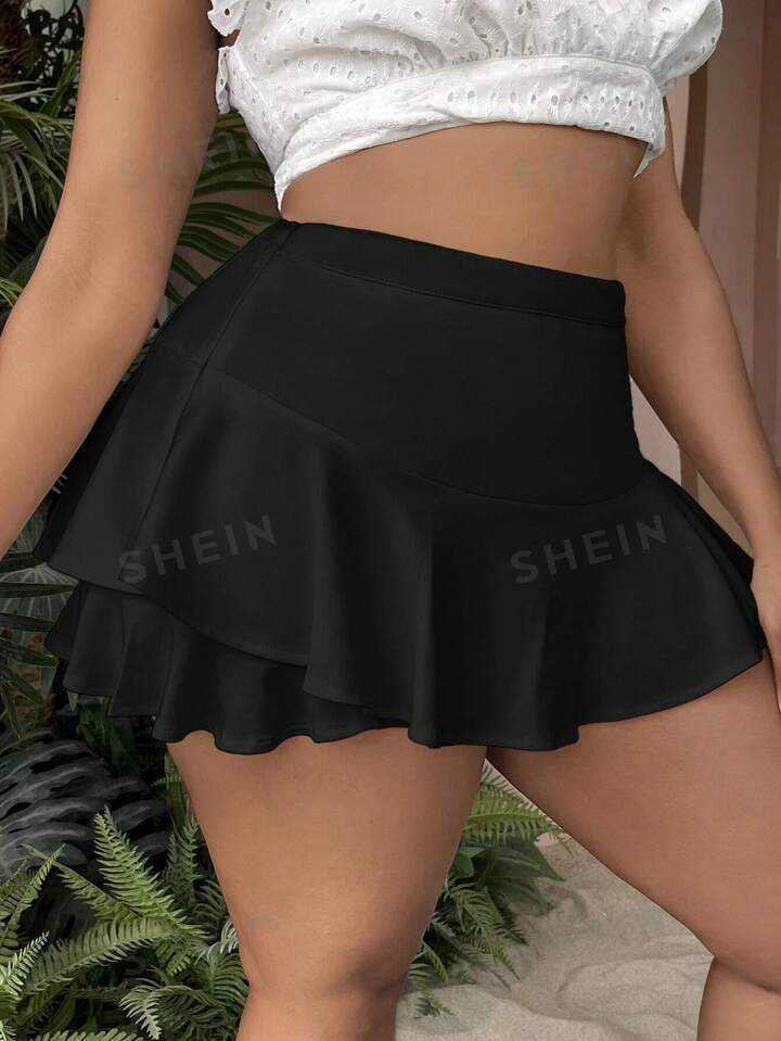 SHEIN SXY Plus High Waist Two Layer Hem Skort | SHEIN