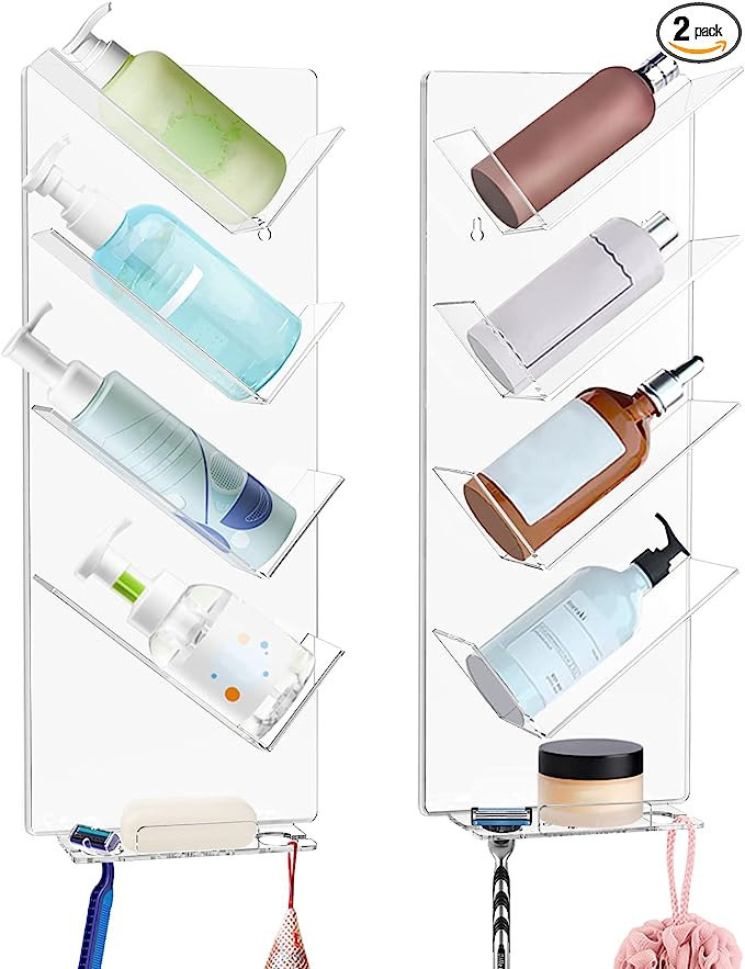 KMOTASUO 2 Pack Acrylic Shower Shelves, Clear Bathroom Shower Caddy Organizer, Wall Mounted Shamp... | Amazon (US)
