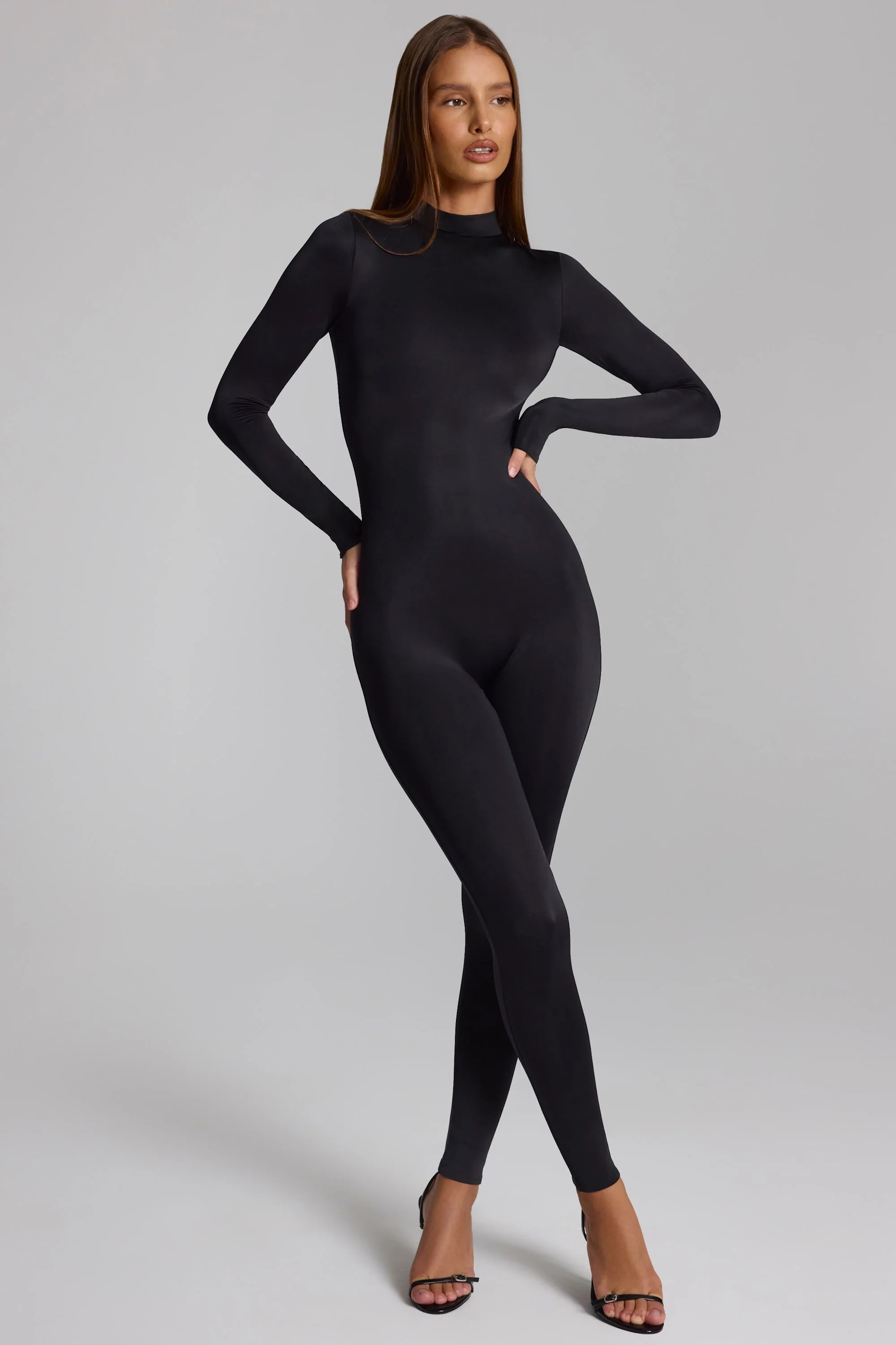 High Neck Long Sleeve Jumpsuit in Black | Oh Polly