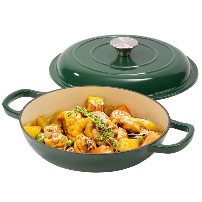 Hawsaiy 3 Quart Enameled Shallow Cast Iron Dutch Oven with Lid, Dual Handles Dutch Pots for Cooki... | Walmart (US)
