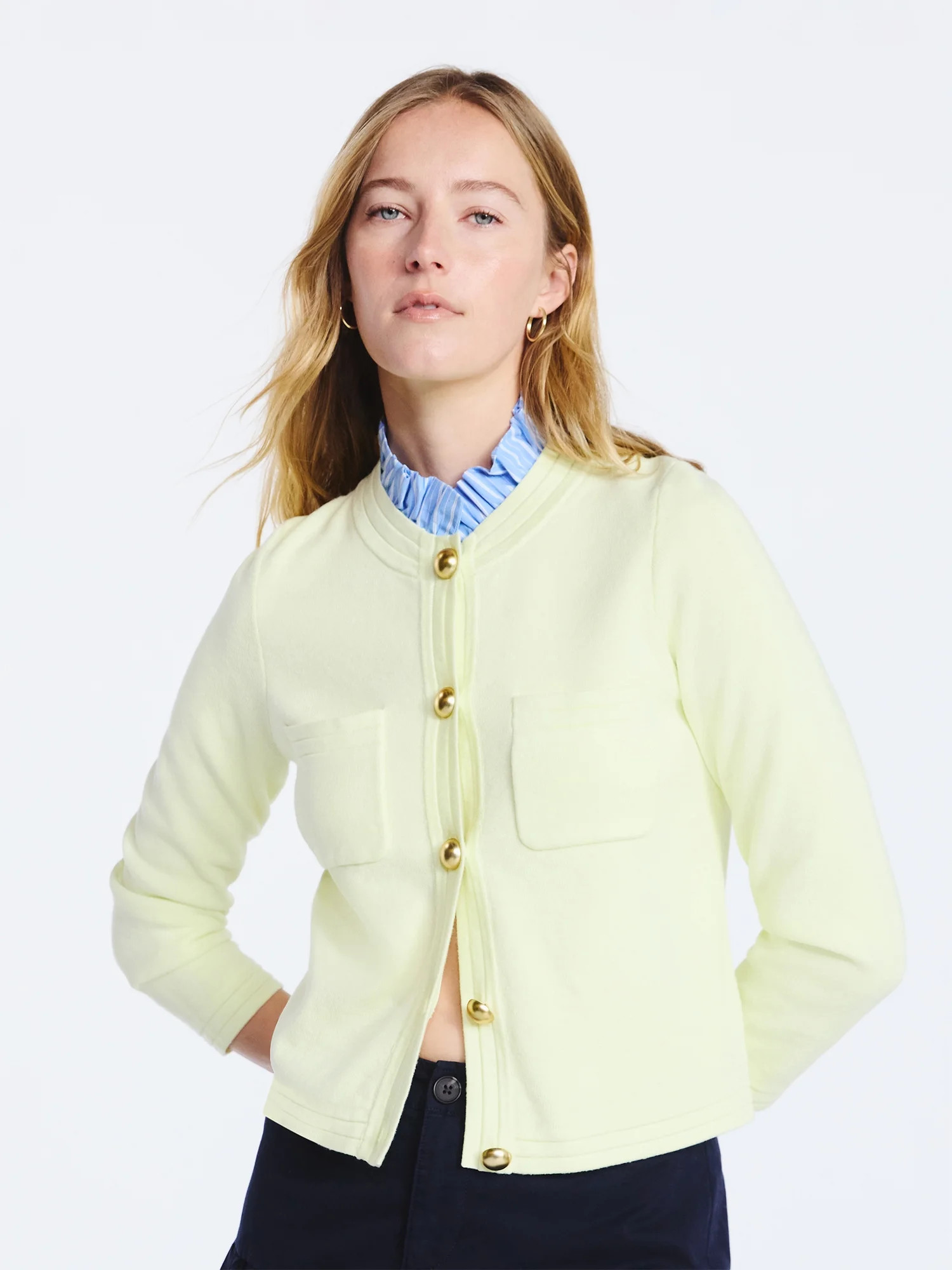 Free Assembly Women's Ruffle Neck Cardigan Sweater, Midweight, Sizes XS-XXL | Walmart (US)