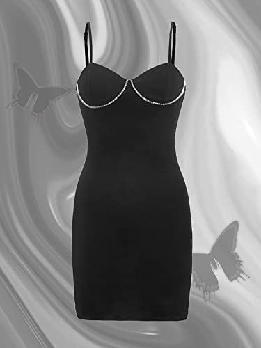 Women Dress Rhinestones Front Split Detail Cami Dress Dresses for Women (Size : X-Large) | Amazon (US)