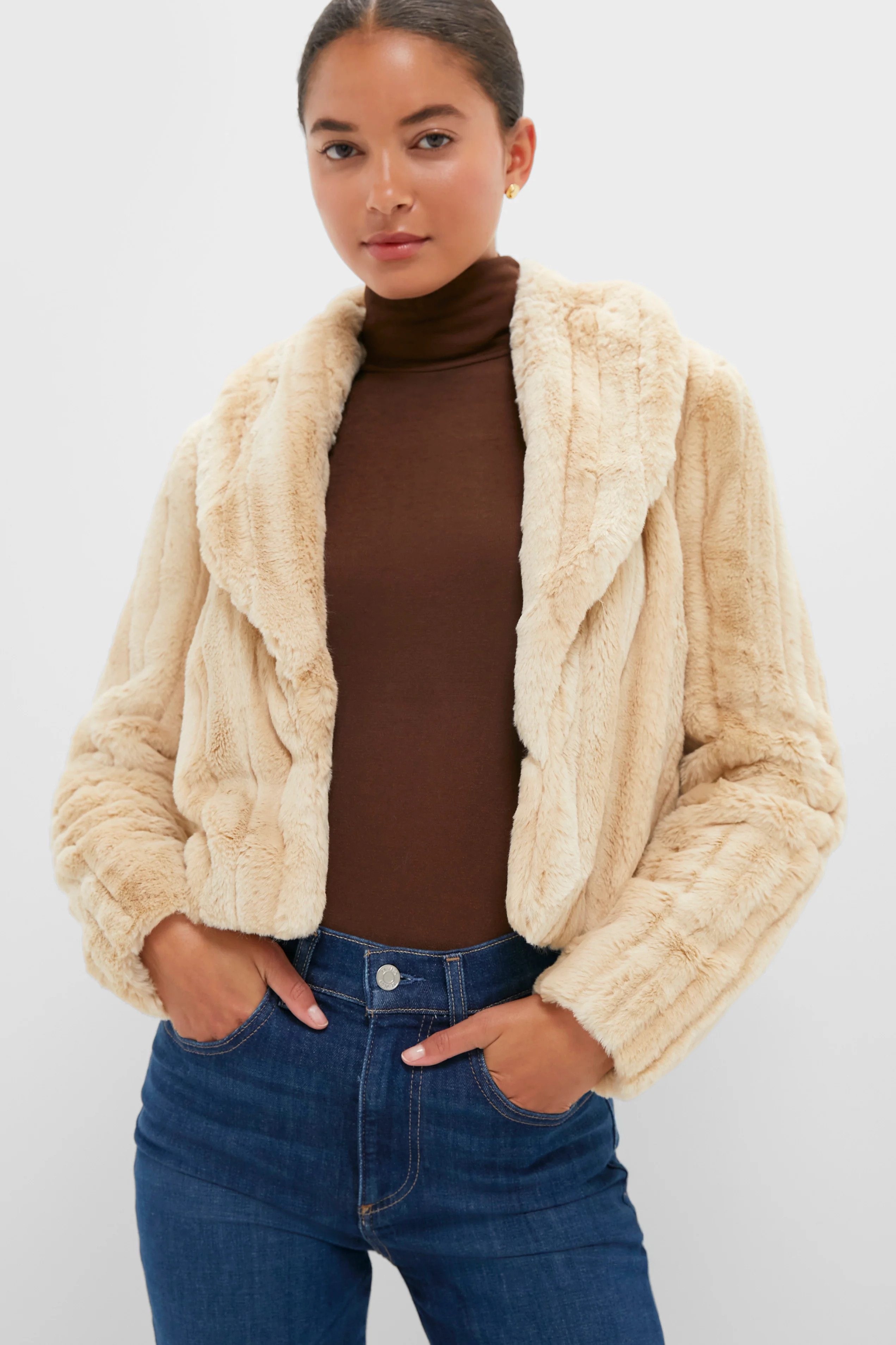 Latte Striped Fur Davy Crop Jacket | Tuckernuck (US)