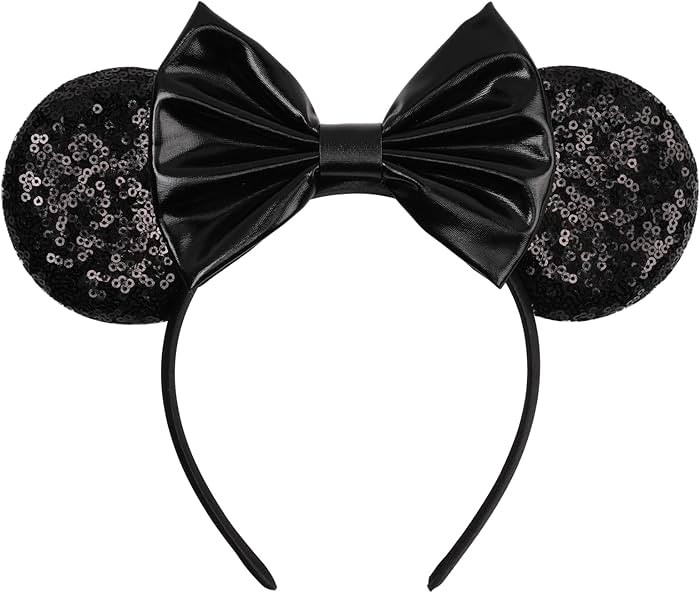 Mouse Ears Headband - Velvet Hair Bow Headwear with Sparkle Sequins for Women, Girls & Boys (Blac... | Amazon (US)