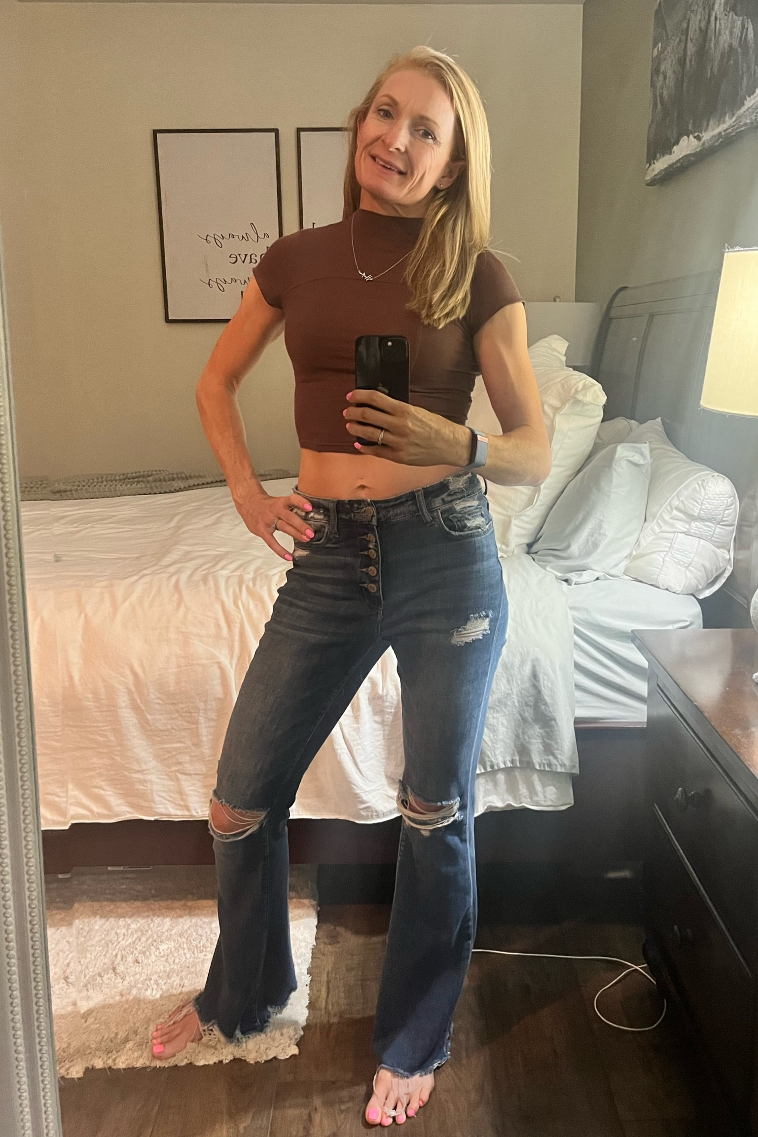 Paired another amazon find with my favorite pair of Vici jeans! Crop top is great quality and super soft. Add to cart 🫢 #croptop #brown #jeans #amazon #amazonfinds #jeans #vici #vicicollection 

#LTKover40 #LTKfitness