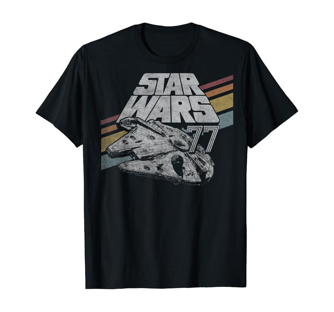 Star Wars Millennium Falcon 77 Retro Diagonal Stripes T-Shirt | Amazon (US)