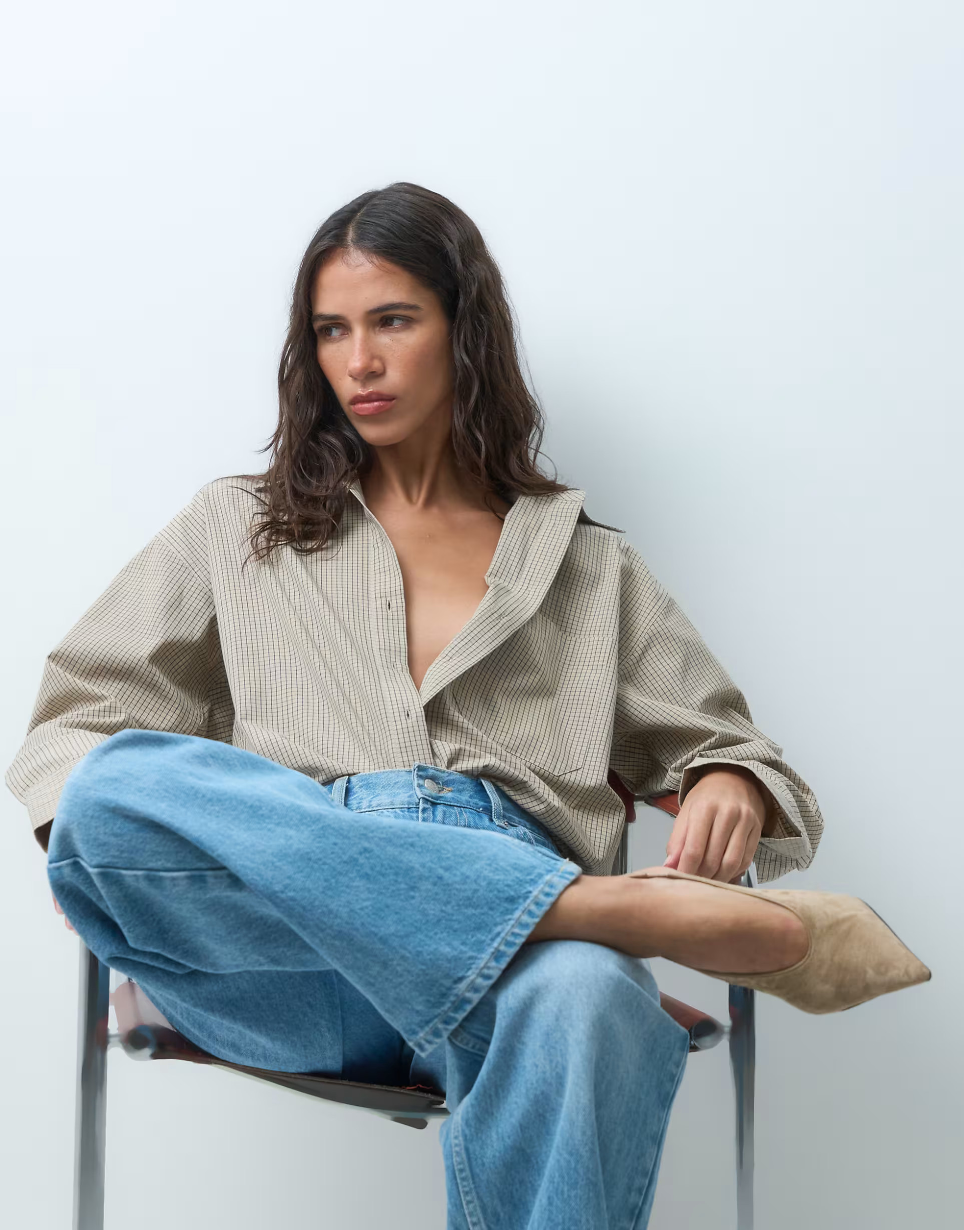 ASOS DESIGN classic cotton shirt&nbsp; in beige check | ASOS (Global)