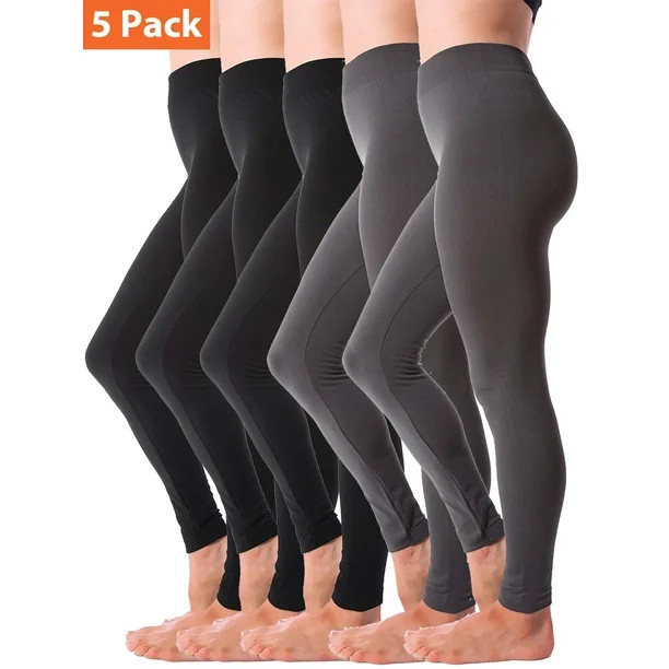 5-Pack Fleece Lined Leggings for Women Winter Warm Thermal Full Length Leggings | Walmart (US)