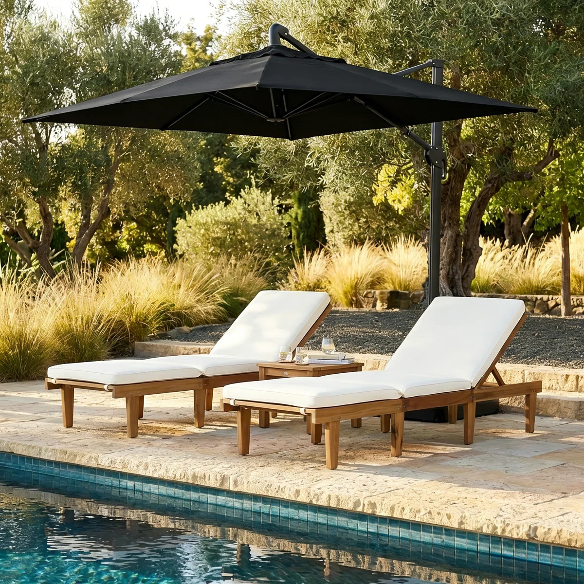 Eugenio Solid Acacia Wood Outdoor Chaise Lounge with Cushion | Wayfair North America