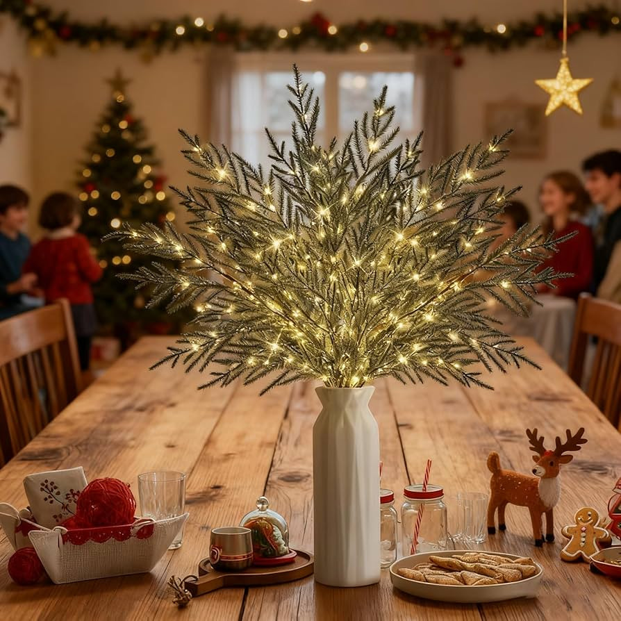 35" Christmas Lighted Norfolk Pine Branches, Pre Lit Norfolk Pine Stems with Lights, Warm Lights ... | Amazon (US)