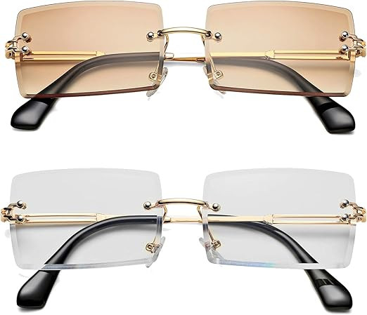 Rectangle Sunglasses for Men/Women Small Rimless Square Shade Eyewear | Amazon (US)