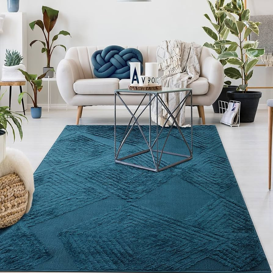 Antep Rugs Palafito 4x6 Geometric Shag Diamond High-Low Pile Textured Indoor Area Rug (Teal Blue,... | Amazon (US)
