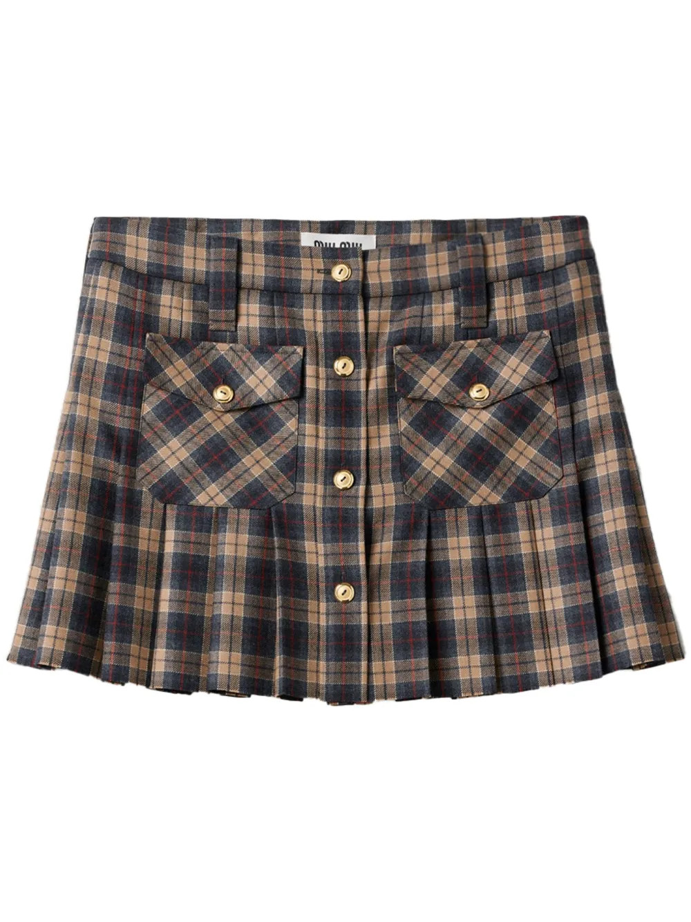 Miu Miu Pleated Tartan Miniskirt | Brown | FARFETCH | Farfetch Global