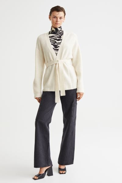 Cardigan with Tie Belt - Cream - Ladies | H&M US | H&M (US + CA)