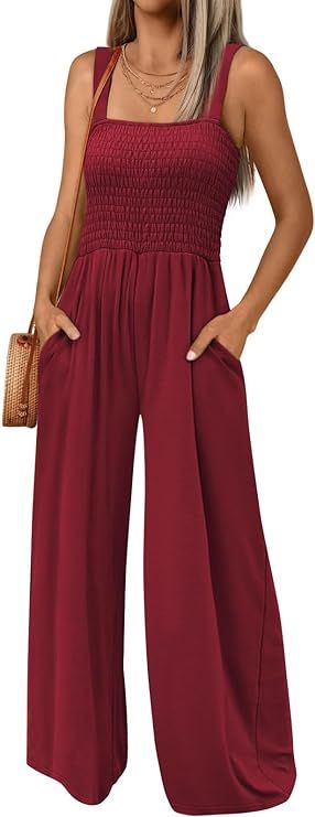 AUTOMET Jumpsuits for Women Casual Jumpers Summer Rompers Sleeveless Loose High Waist Wide Leg Ov... | Amazon (US)