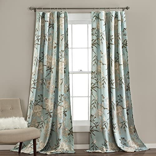 Lush Decor, Blue Botanical Garden Curtains Floral Bird Print Room Darkening Window Panel Set for ... | Amazon (US)