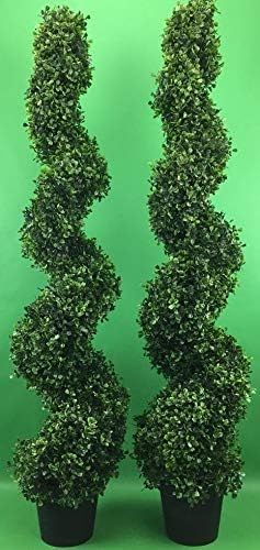 TRESIL 2 Pre-Potted 4 Feet 2 Inches Spiral Boxwood Artificial Topiary Trees in Plastic Po | Amazon (US)