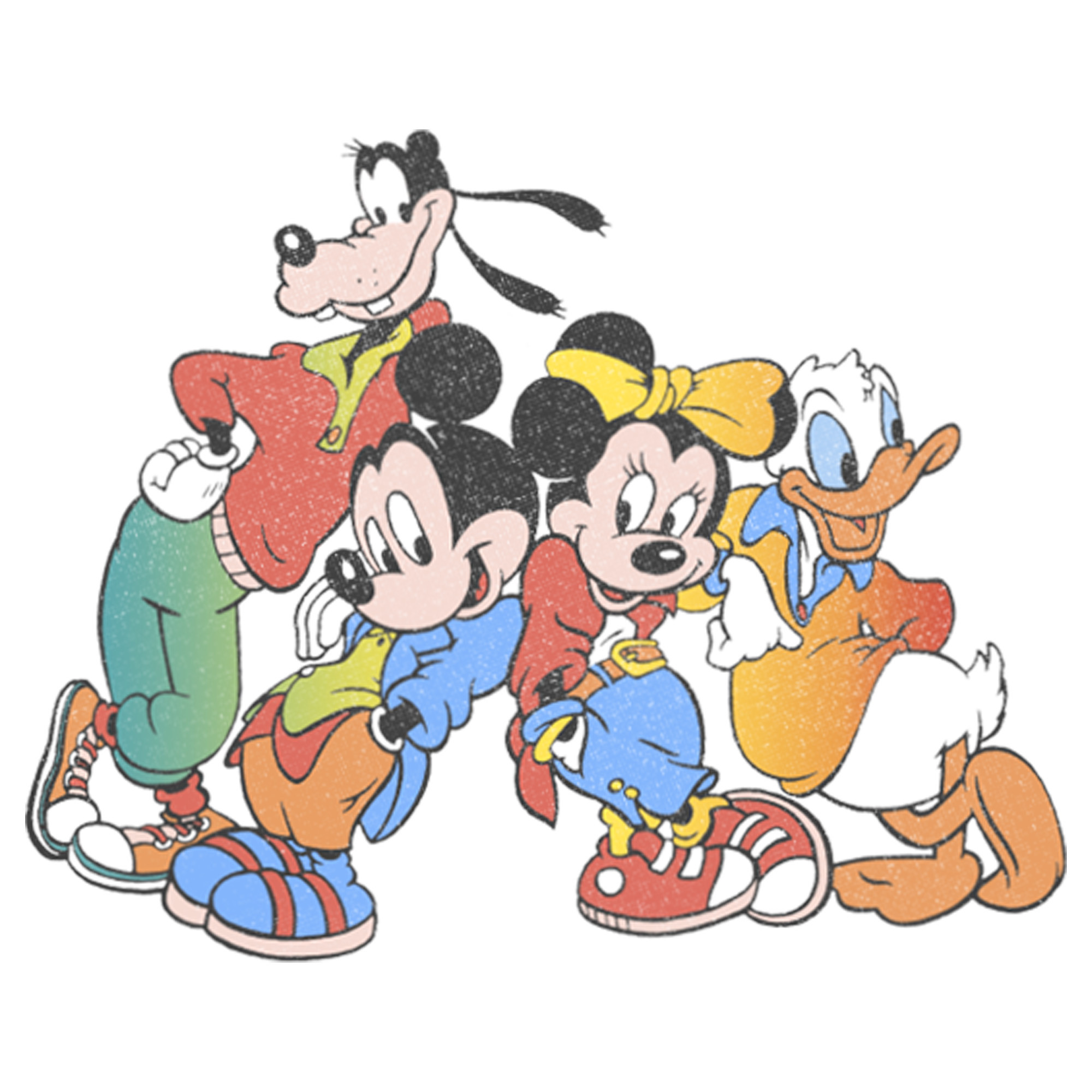 Men's Mickey & Friends Colorful Group Shot Distressed  Graphic Tee White Large | Walmart (US)