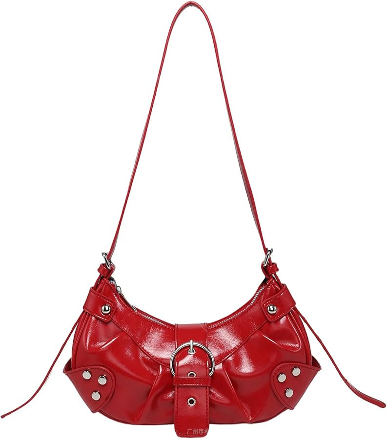 Vintage Y2K Shoulder Bag for Women,Small Belt Buckle Satchel Purse Leather Handbag Clutch Purse, ... | Amazon (US)