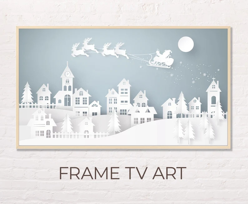 Samsung Frame TV Art  Winter Christmas Snowy Santa Village | Etsy | Etsy (US)