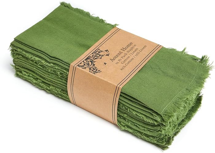 Accent Home Olive Green Linen Cloth Napkins, Set of 12, 18x18 Inches | Amazon (US)