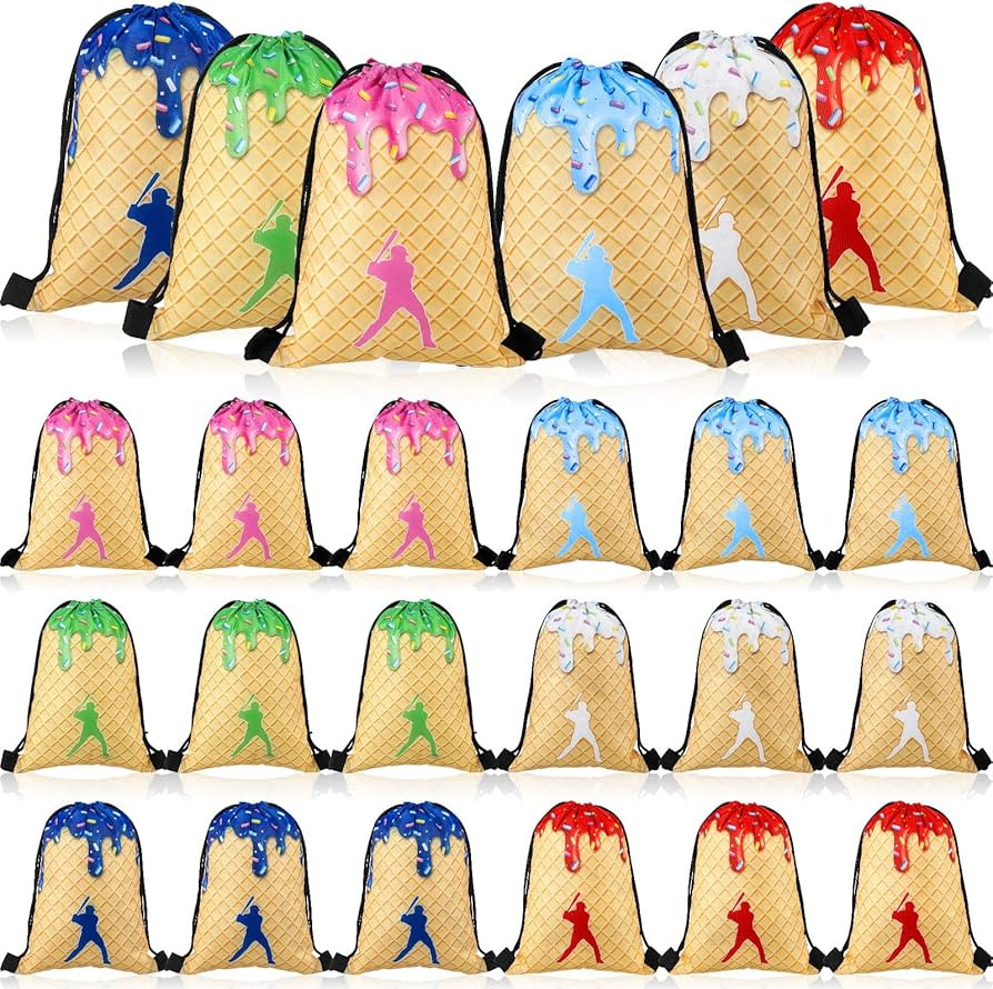 24 Pack Ice Cream Drip Baseball Drawstring Bags Baseball String Backpacks, Sport Party Drawstring... | Amazon (US)