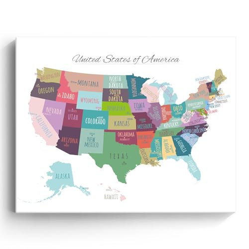 ART USA Map Wall, United States of America Kids Map Poster Prints Stretched Canvas Wall Gallery Canvas Paintings for Home Livingroom Decor, Proudly Made in USA,8"x10" | Amazon (US)