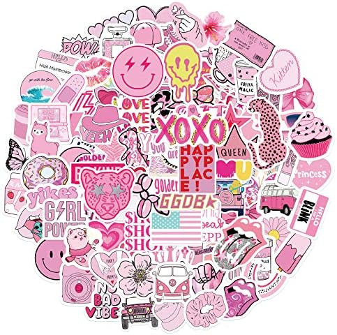 102 Pcs Preppy Stickers Vinyl Aesthetic Waterproof Stickers Adorable Decor Supplies Pink Party Suita | Amazon (US)
