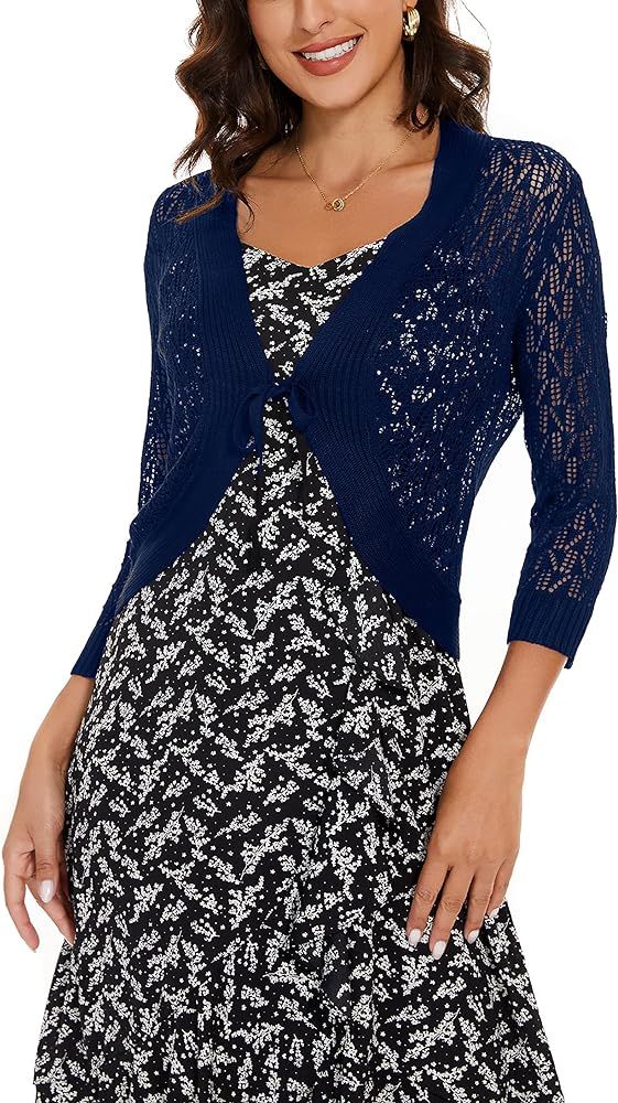Women's Open Front Bolero Shrug Lightweight Knit Hollow Out Cropped Cardigan | Amazon (US)