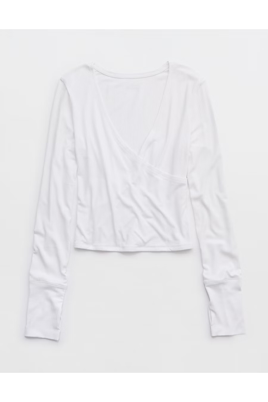 OFFLINE By Aerie Thumbs Up Ribbed Wrap Top Women's White XXL | Aerie