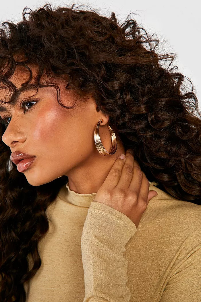 Banded Wide Hoop Earrings | Boohoo.com (UK & IE)