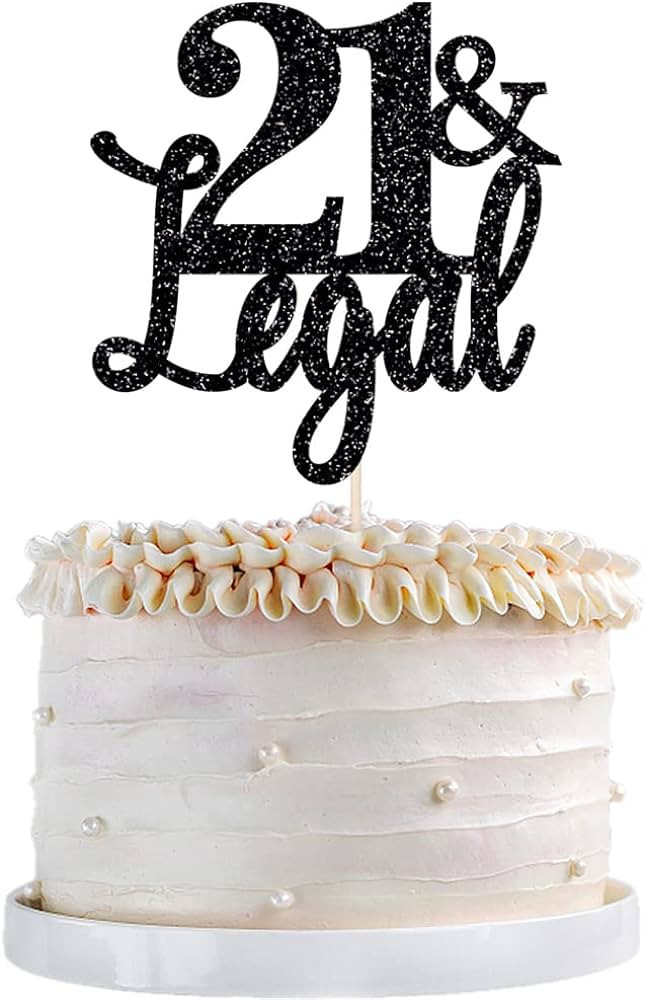 Qertesl 21 & Legal Black Glitter Birthday Cake Topper, Cheers to 21 Years,21st Birthday Cake Deco... | Amazon (US)
