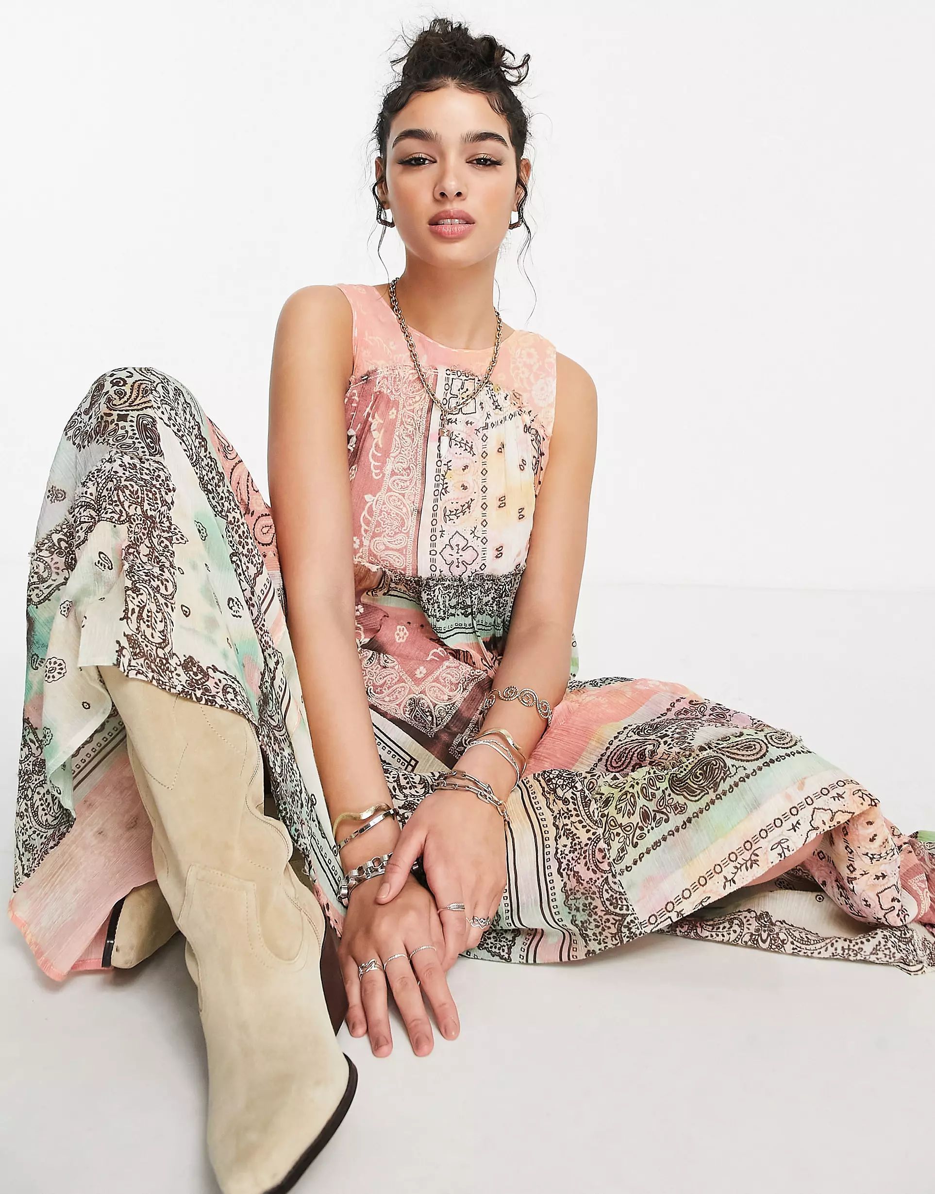 Free People bandana rama maxi dress in paneled patchwork with full skirt | ASOS (Global)